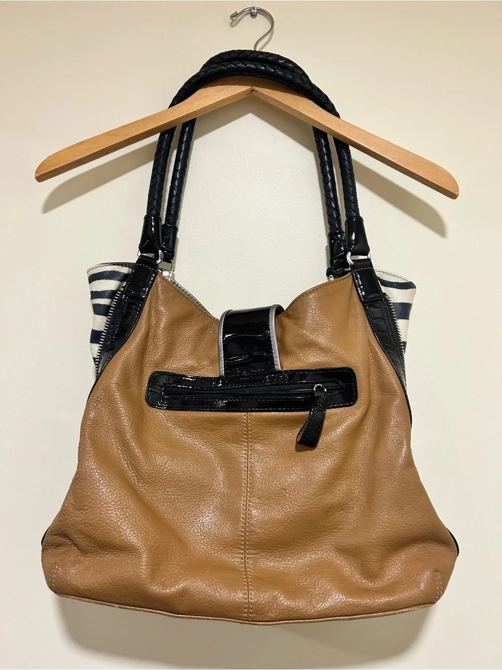 Brighton Fashionista City Block Dovima Zebra Leather Bag
